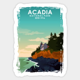 Acadia National Park Vintage Minimal Retro Travel Poster Sticker